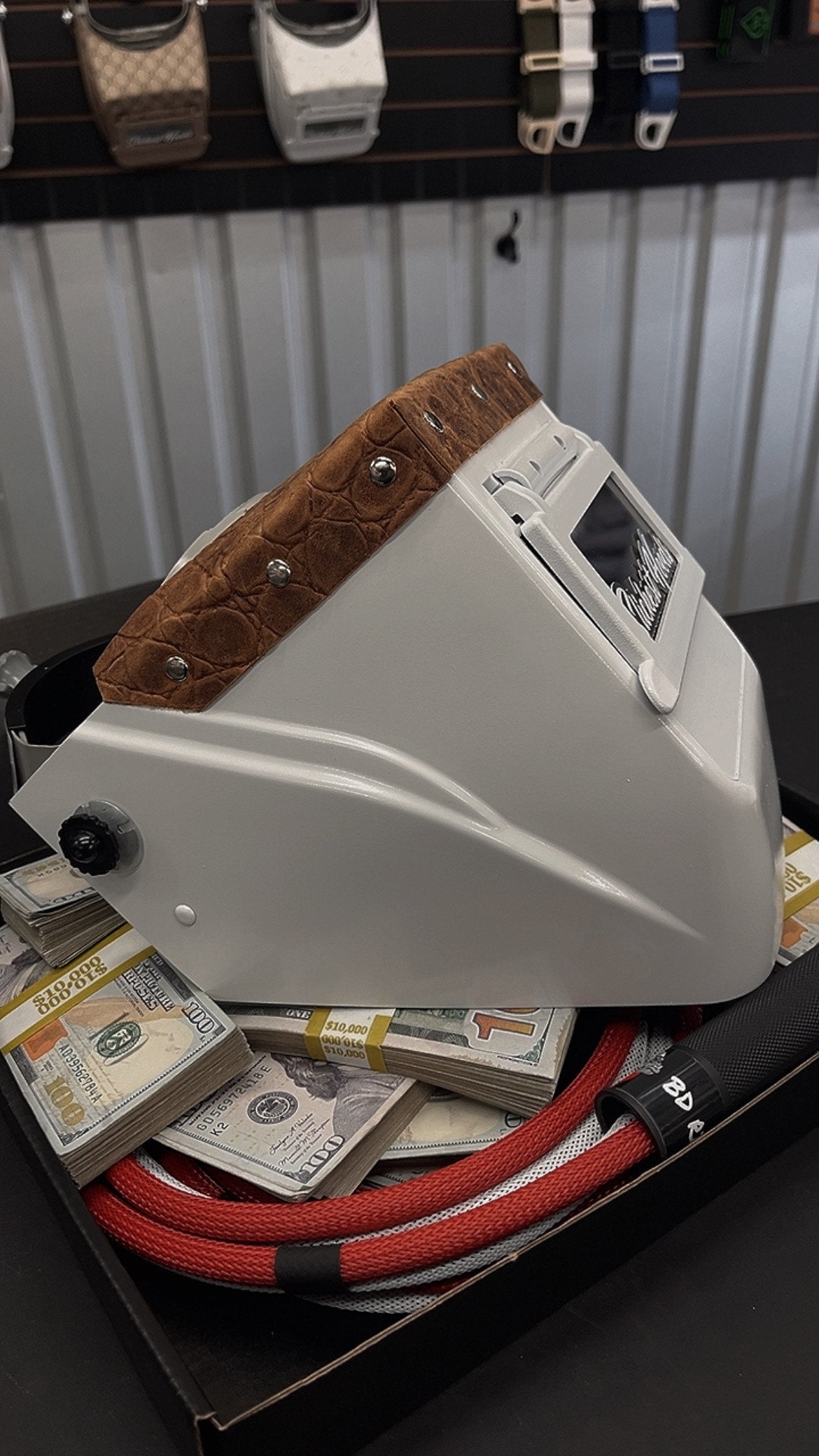 White Hood W/ turtle embossed leather