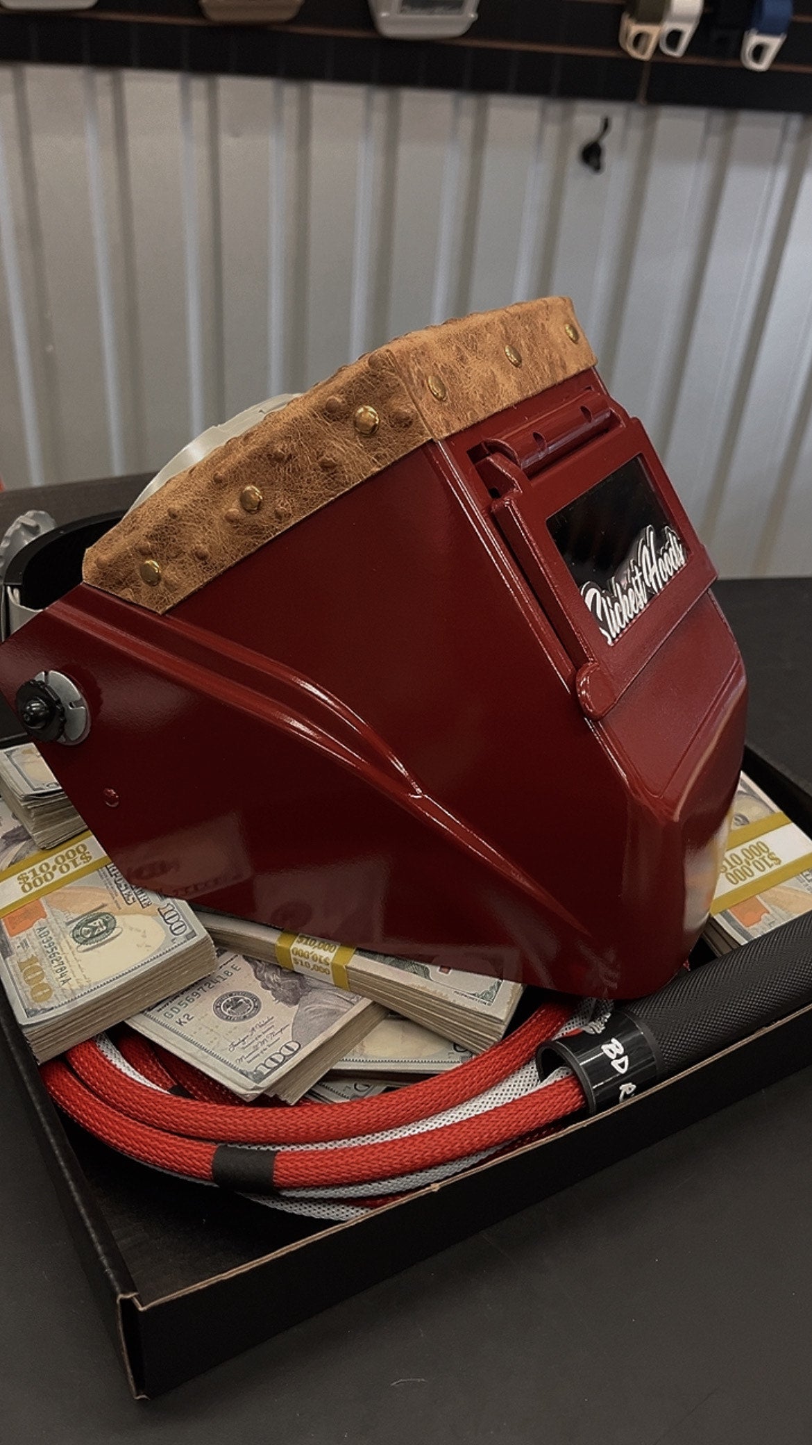 Red Hood w/turtle embossed leather